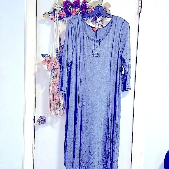 sachin and babi light blue dress Women's Fall Linen Maxi Dress, Pale Gray Everyday Comfortable Fit & Flare  Long Dress With Half Sleeves and Button Front, Ylistyle C815 main image 1